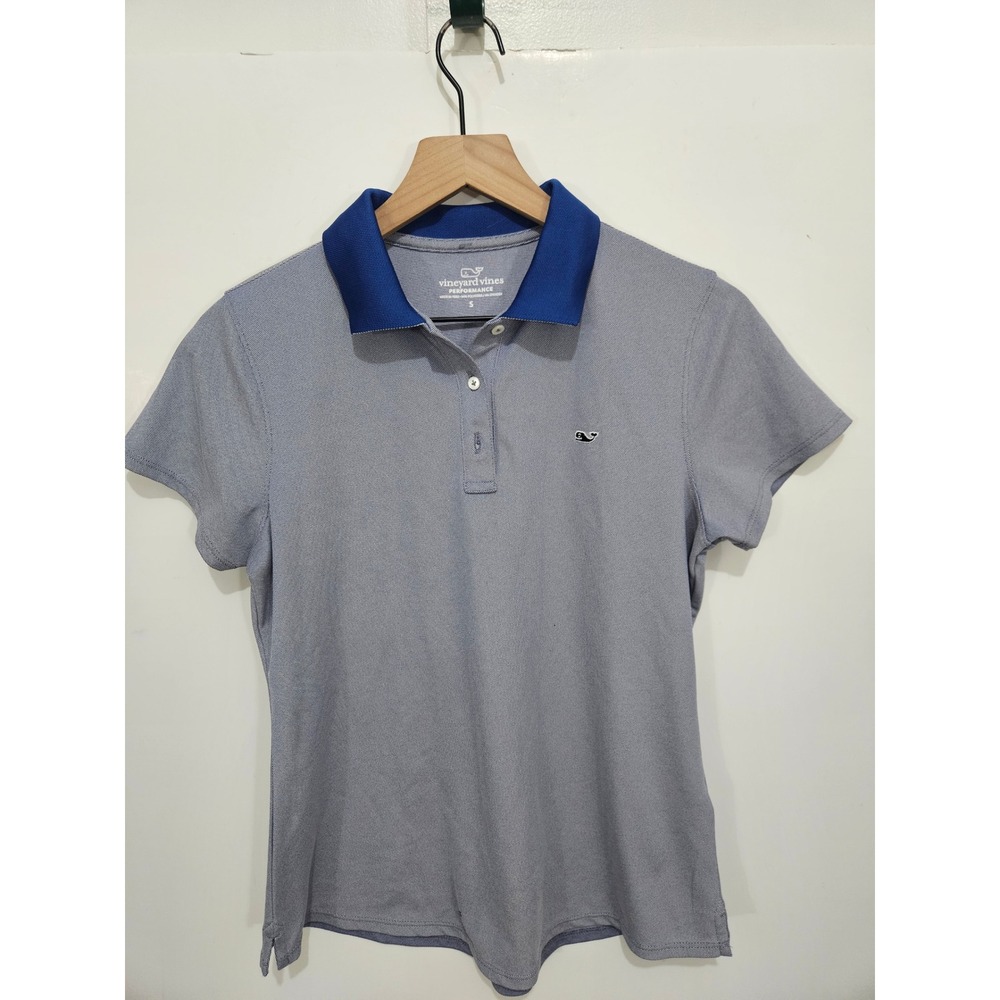 Vineyard Vines Performance Polo Shirt Womens Small Blue Striped Short Sleeve